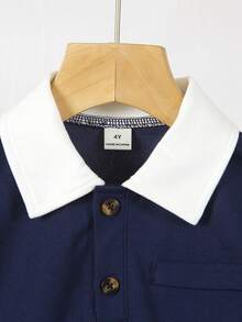 Genkimix Kids 两件套幼儿男童校服套装 - 藏蓝色短袖Polo衫和浅蓝色牛仔裤，简约时尚的儿童休闲装，适合上学和户外玩耍 - 藏蓝色 - 查看 7