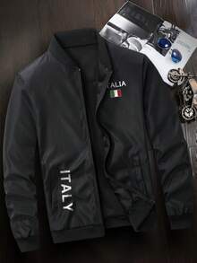 Manfinity Homme Men's Long Sleeve Bomber Jacket, Fashionable, Fall - Black - View 2