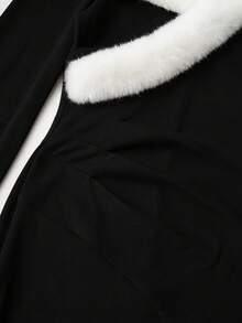 SHEIN Franclia 女士拼接仿毛皮长袖优雅时尚连衣裙 - 黑色 - 查看 7