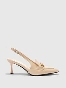 CUCCOO BIZCHIC Women's Fashionable Elegant Metal Decor Pointed Toe Pumps For Commuting - Beige - View 2