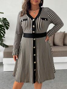 Vionelle Đầm midi dài tay ôm dáng kiểu Pháp thanh lịch dành cho nữ cỡ lớn, thích hợp cho mùa Thu/Đông. - Nhiều màu - Xem 1