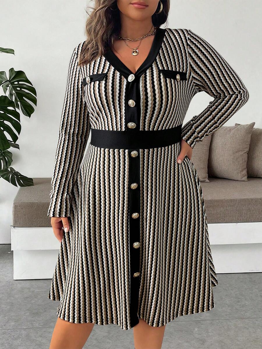 Vionelle Đầm midi dài tay ôm dáng kiểu Pháp thanh lịch dành cho nữ cỡ lớn, thích hợp cho mùa Thu/Đông. - Nhiều màu - Xem 1