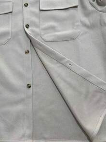 Manfinity Homme Men Solid Color Button Front Pocket Long Sleeve Casual Light Jacket, Plain, Fashion, Husband, Urban, Fall - Khaki - View 7