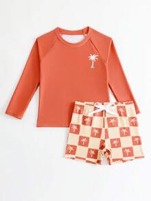 2pcs Baby Boys Swimwear Set, Cute Coconut Tree Print Separate Swim Trunks, Beach Holiday Swimming Outfit Boy Beach Wear Toddler Swim Shirt Boys Swim Shirt Boys Rash Guard Top Boys Long Sleeve Swim Shirt Summer Vacation Thermal Christmas Holiday Festival New Years Valentines Swim 
رمضان
عباياتabaya جلابياتjalabiya جلابيه - Brown - View 6