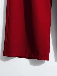 GlowEve 优雅女士阔腿裤，带口袋装饰和腰部收紧设计 - Fiery Red - 查看 4