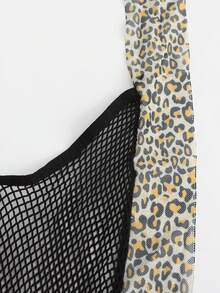 ChaseTheNight Plus Size Women Leopard Print Halter Mesh Patchwork Backless Sexy Lingerie - Black - View 8