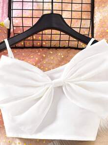 Sparklyn 两件套女童红色蝴蝶结吊带背心搭配黑色短裤，金属腰带，优雅春夏装扮 - 黑與白 - 查看 6