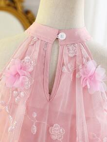 SHEIN Elladie kids Đầm bé gái ngọt ngào, mộng mơ, họa tiết hoa 3D lưới, cổ yếm, thanh lịch, độc đáo, phù hợp cho tiệc tùng, đi chơi và mặc hàng ngày. - Hồng - Xem 11