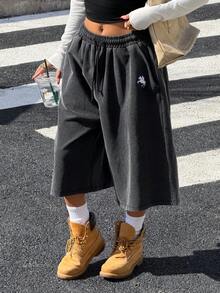 Muchica Women's Vintage Washed Embroidered Denim Shorts, Wide Leg Shorts For Going Out Outfits, Streetwear - Black - View 6