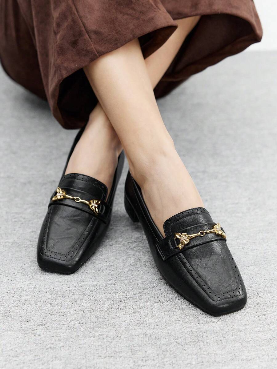 CUCCOO BIZCHIC Women's Metal Decor Casual Slip-On Loafers, Versatile For Daily Commute For Christmas - Black - View 1