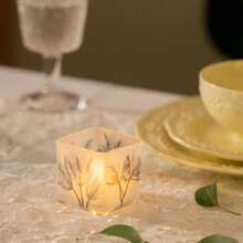 Cirelle Portavelas de vidrio a prueba de viento - Linterna cuadrada con patrón de hojas, decoración de mesa moderna para exteriores/interiores para patio y comedor - Multicolor - Ver 7