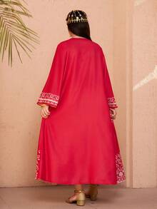 SHEIN 2pcs/Set Tween Girl Jacket & Dress Outfit, Perfect For Spring/Autumn Wear - Burgundy - View 2