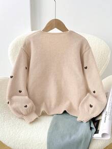 SHEIN Frenchy 女士休闲优雅针织开衫，饰有心形刺绣，适合秋冬季穿着 - 彩色 - 查看 2