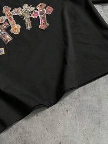 AXEPEAK Camiseta de verano de manga corta y cuello redondo para hombres con diseño de cruz versátil y de moda - Negro - Ver 5