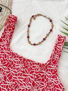 Travachic Áo tank top ôm sát in hoa toàn thân kiểu dệt kim cho nữ, bộ đồ thường ngày đi nghỉ mát cho nữ, kỳ nghỉ hè, kỳ nghỉ xuân, tiệc tùng, bãi biển, mùa xuân, ngày lễ tình nhân, quà Valentine cho nữ, trang phục lễ hội, thanh lịch, hoa văn, lễ hội, từ xuân sang hè, tiệc tùng, trang phục lễ hội, phong cách boho Mexico cho nữ, áo đỏ. - Đỏ và trắng - Xem 3