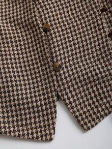 Sweetra 女士春季复古性感修身格子百搭舒适优雅高端外出棕色背心和百褶裙套装 - 棕色 - 查看 7