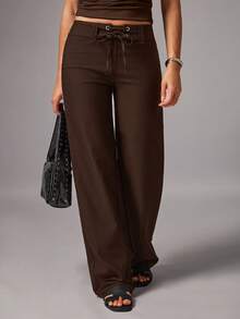 Avenya 宽松休闲纯色低腰长裤 - 咖啡棕 - 查看 3