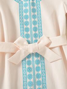 SHEIN Young Girls' Vintage Style Patchwork Retro Print A-Line Dress With Belt, Summer Fashion - Multicolor - View 5
