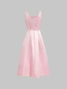 SHEIN MOD 女士优雅纯色无袖中长连衣裙，适合通勤 - 粉色 - 查看 4