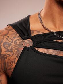 FeverCity Men's Sleeveless Crew Neck Hollow Out Casual Knit Top, Spring/Summer