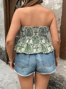 SHEIN Clasi Áo Bandeau họa tiết Paisley thanh lịch dành cho nữ - màu xanh lá - Xem 2