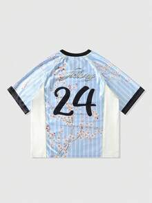 ROMWE MEN Prep Men's Contrast Stripe Sports Short Sleeve T-Shirt, Athletic Jersey - Multicolor - View 2