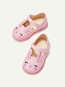 Cozy Pixies Glossy Pink Bunny Shoes With 3D Rabbit Ear Embroidery Design, Cute Cartoon, Soft & Comfortable, Fashion Princess Shoes With Lights - Pink - View 9