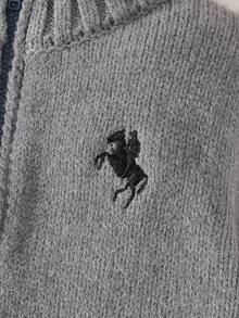 Maija Kids Young Boy Grey Mandarin Collar Embroidered Casual Cardigan