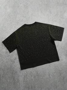 ROMWE MEN Street Life Áo thun nam dáng rộng, họa tiết kim cương lấp lánh, hiệu ứng chuyển màu. - màu đen - Xem 3