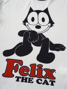 SHEIN Felix The Cat Tween Girl Cartoon Print White Long Sleeve T-Shirt - White - View 4