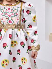 SHEIN 少女碎花修身圆领梭织连衣裙 - 紅白色 - 查看 8