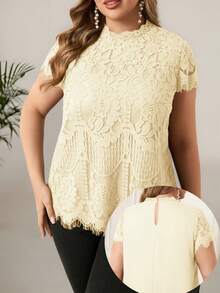 Reflora Áo cánh voan ren vá thanh lịch cỡ lớn - Màu be - Xem 8