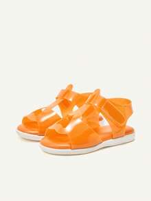 Cozy Pixies 1 Đôi dép đế bằng hở mũi thời trang đa năng dễ thương cho kỳ nghỉ hè trên bãi biển trong suốt màu cam thạch cho bé gái - trái cam - Xem 5