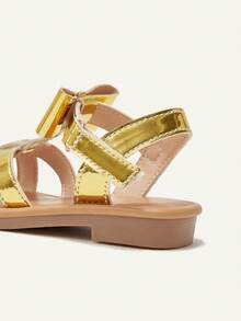 Cozy Pixies 1 Pair Summer Party & Casual Cute Big Bow Hook And Loop Princess Style Flat Sandals For Toddler Girls - Gold - View 6