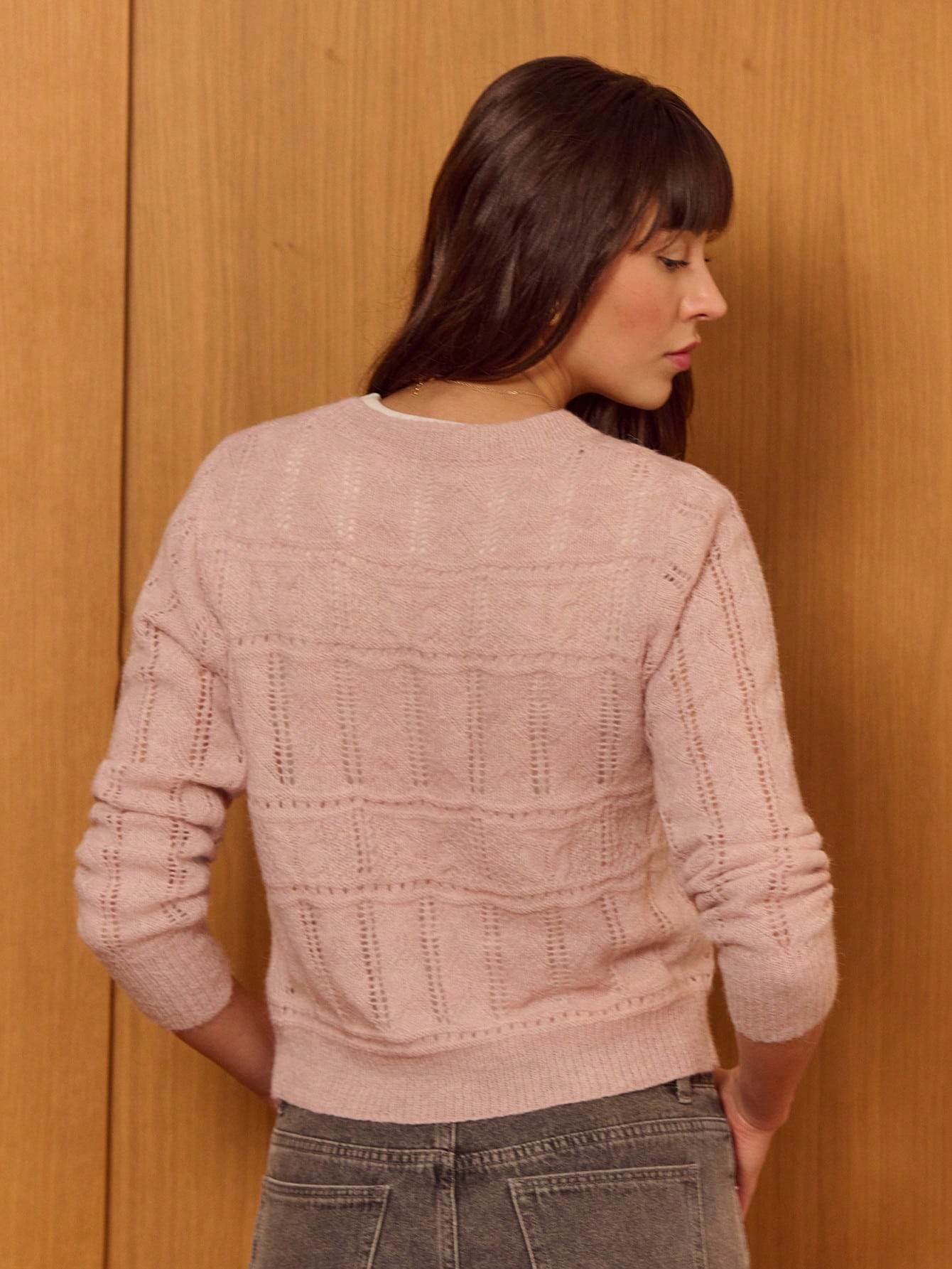 Soft Elegant Pink Pointelle Sweater With Delicate Textured Knit Spring Spring Elegant Top Office Going Out French Style Parisian Style
