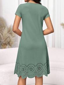 Editum 女士時尚純色中空短袖連衣裙