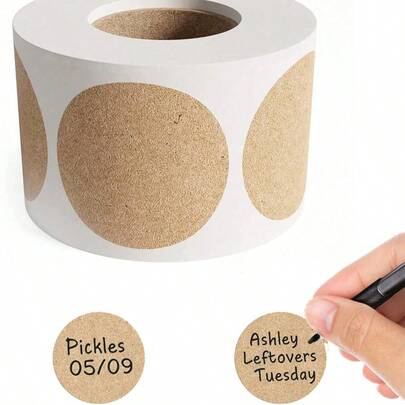1 Roll 500pcs 0.98inches/1.5inchesNatural Brown Kraft Paper Stickers, Permanent Adhesive Round Kraft Labels , For Container, Food Packaging Tags ,Gift Wrapping Mother's Day, Children's Day