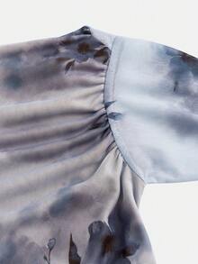 少女不对称肩部设计针织印花休闲时尚百搭上衣 - 淺灰紫 - 查看 3