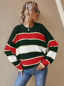 EMERY ROSE Women's Latest Fashion Comfortable Color Block Pullover Sweater Christmas - Multicolor - View 3