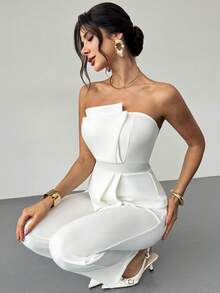 Firerie 女士优雅、精致、简约、端庄、浪漫、时尚、通勤友好、现代、喜庆、婚礼宾客、情人节、约会之夜不对称无肩带高腰白色连体裤 - 白色 - 查看 7