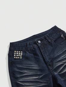 ROMWE Grunge Punk Quần jean ống loe cạp thấp Y2K Vintage Millennium gợi cảm rách chéo trang trí cho nữ - màu đen - Xem 3