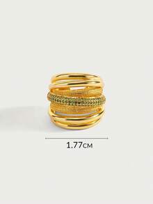 Glisma 18K镀金单颗珍珠/珍珠母贝金属镶钻开口戒指，优雅、可爱、奢华，适合派对、休闲、音乐会/节日、夜店、婚礼、假日、度假、露营等场合，也适合送给妈妈、女性、女孩等，展现Y2K风格，性感、高贵，适合夏季、海滩、舞会等场合，多层设计，宝石/串珠/水晶，魅力十足，粗犷大气。 - 金-綠色 - 查看 4