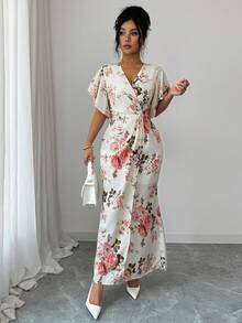 Elenzga Elegantes Kleid mit Rüschenärmeln, V-Ausschnitt und digitalem Muster an der Taille mit Fischschwanzsaum für Damen. Mit taillenbetontener Passform für eine anmutige und romantische Optik. Geeignet für verschiedene Anlässe, von formeller Bürokleidung und Pendeln bis hin zu sexy Outfits, französisch-inspirierten romantischen Styles, Lässig-Outings, Urlaub, orientalisch-vintage-inspirierte Events, gemütliche Nachmittagstee-Treffen, glamouröse Partys sowie Feiern zu Neujahr, Thanksgiving, Weihnachten, Valentinstag und mehr. - Aprikosenfarben - Übersicht 6