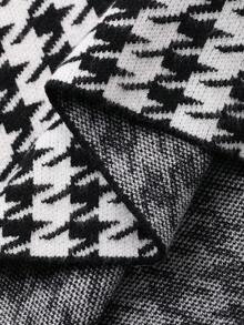 Livesso Women's Casual Houndstooth Print Crew Neck Short Sleeve Knit Top, Autumn/Winter - Black and White - View 8