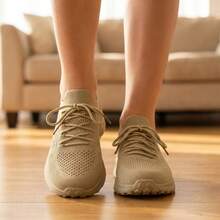 Mujer Zapatillas Deportivas De Tejido De Punto Transpirable Con Cordones Suela Gruesa Caqui - Caqui - Ver 3