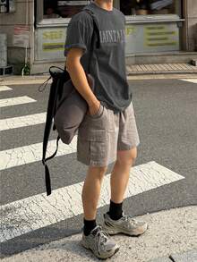 DAZY 男士字母印花灰色圆领T恤，夏季款 - 灰色 - 查看 2