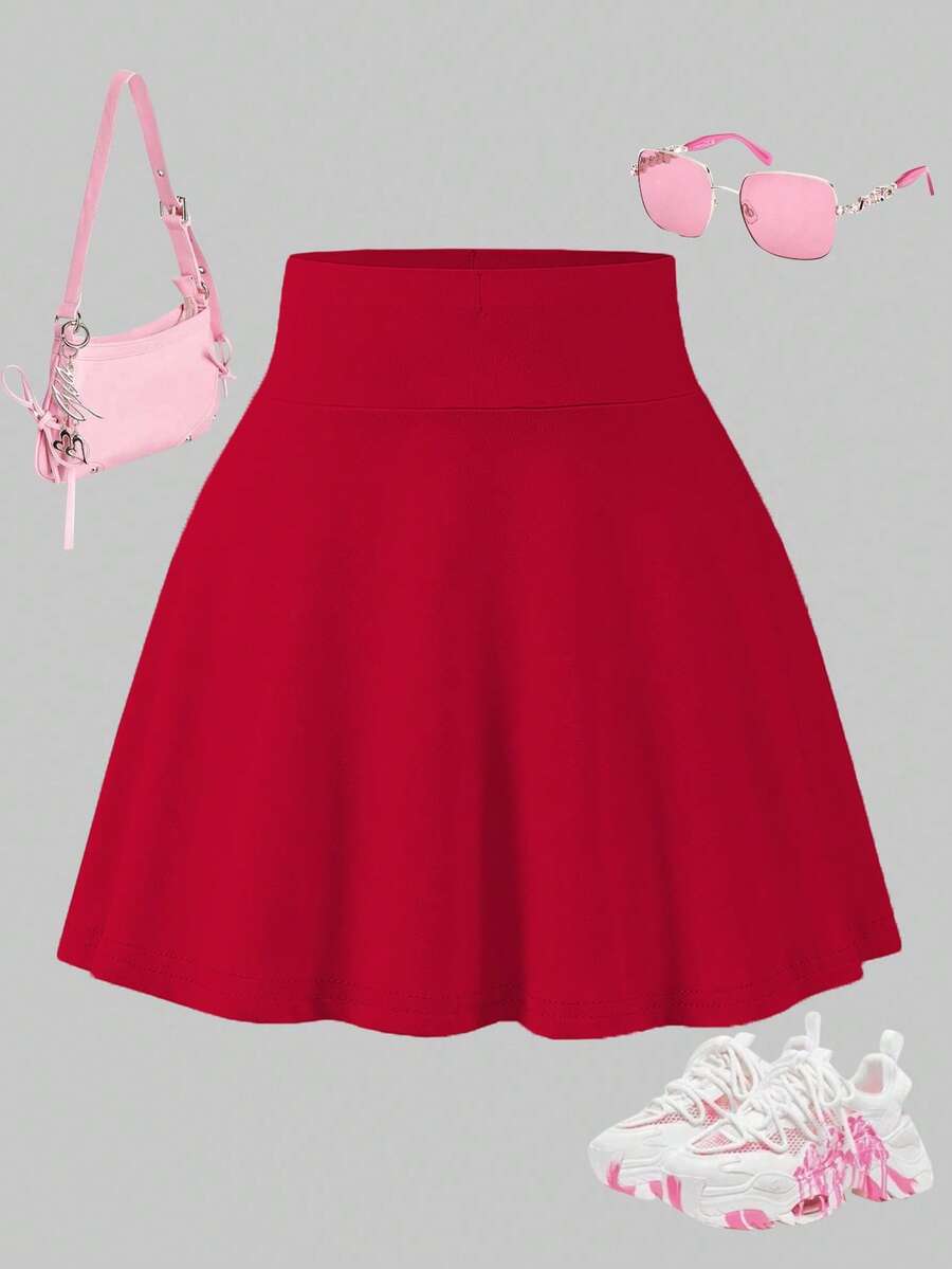 女童休闲多功能运动芭蕾舞紧身裤裙 - 酒紅色 - 查看 1