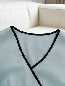 Franclia 优雅收腰长袖V领AB拼接饰边侧边隐形拉链秋冬女装 - 霧霾藍 - 查看 3