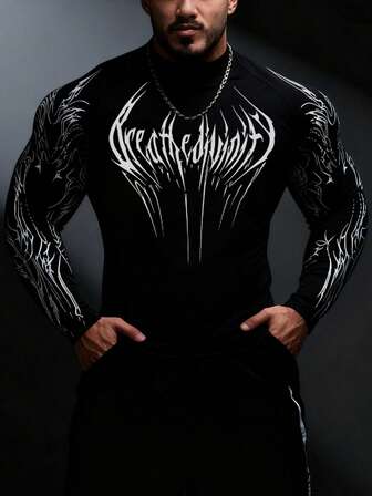 Manfinity Sport PWRUP 男士哥特印花修身休闲通勤户外长袖运动T恤