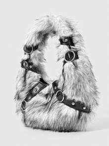 ROMWE Grunge Punk Túi xách nữ, Túi nhung, Túi đeo chéo phong cách Punk đính đinh tán, Quà tặng cho nữ, Dây xích kim loại, Thời trang, Cá nhân hóa, Đa năng, Mua sắm, Đường phố, Cô gái ngọt ngào và cá tính, Cô gái sành điệu, Phong cách Y2K, Hàng ngày, Mùa thu và mùa đông (Mẫu ngẫu nhiên) - Đen và trắng - Xem 2